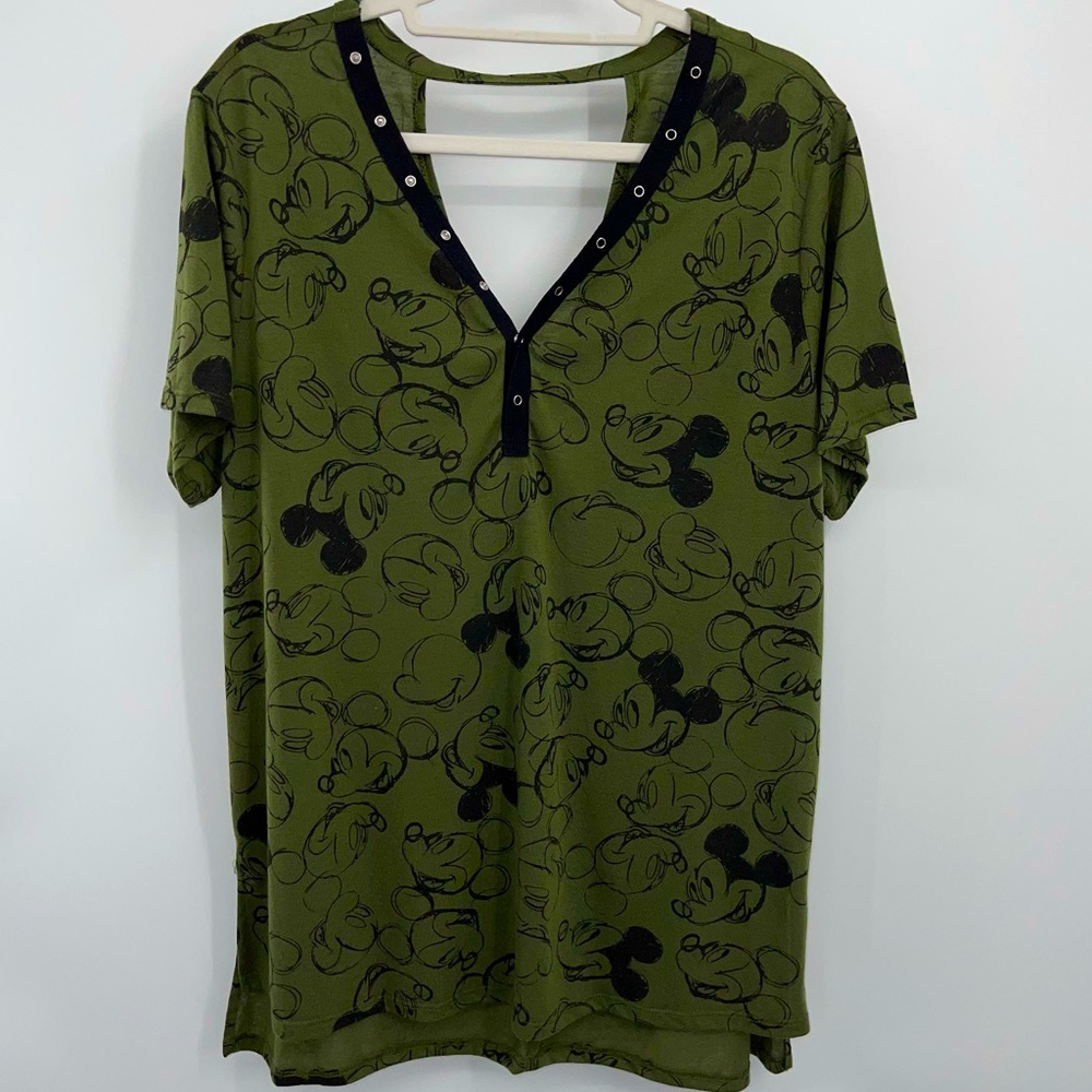 Disney Mickey Mouse Short Sleeve Top Size XXXL Army Green